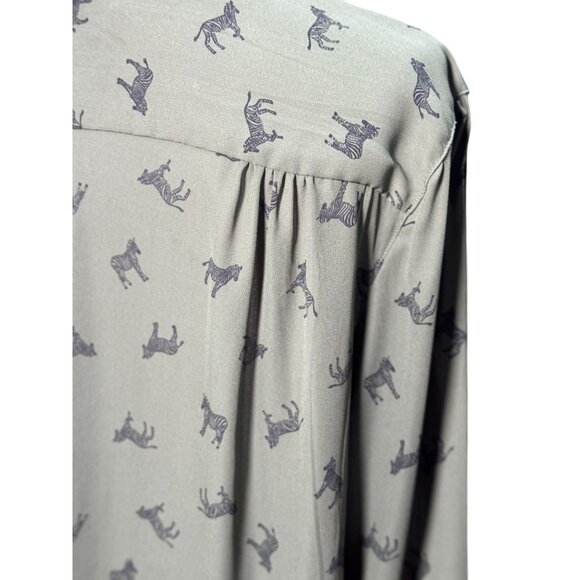 Faden Glory Womens L Shirt Green Zebra Print Button-Up Long Sleeve Blouse - Picture 11 of 11